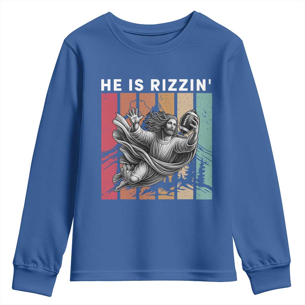He Is Rizzin Youth Sweatshirt Funny Christian Football Lover Gift - Wonder Print Shop