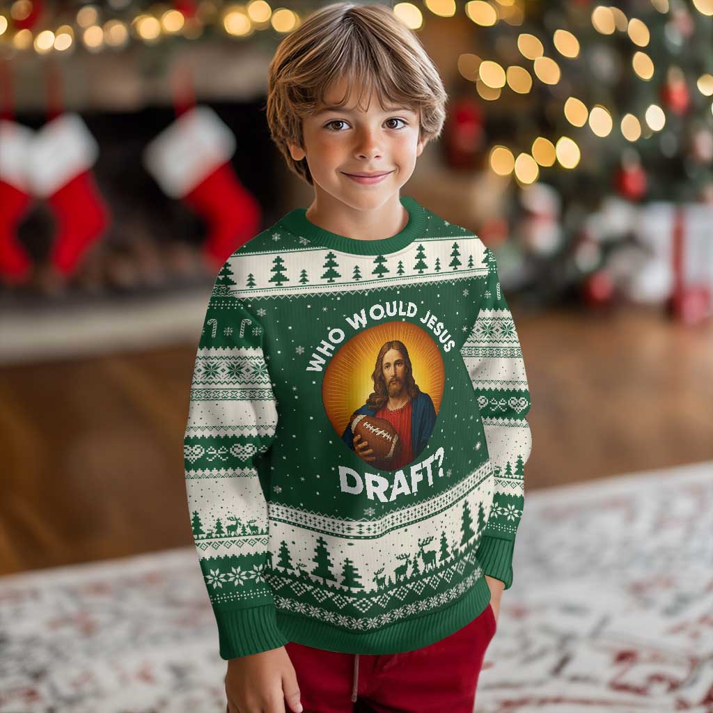 Who Would Jesus Draft Ugly Christmas Sweater Christian Football Lover - Wonder Print Shop