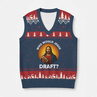 Who Would Jesus Draft V-Neck Knit Sweater Vest Christian Football Lover - Wonder Print Shop