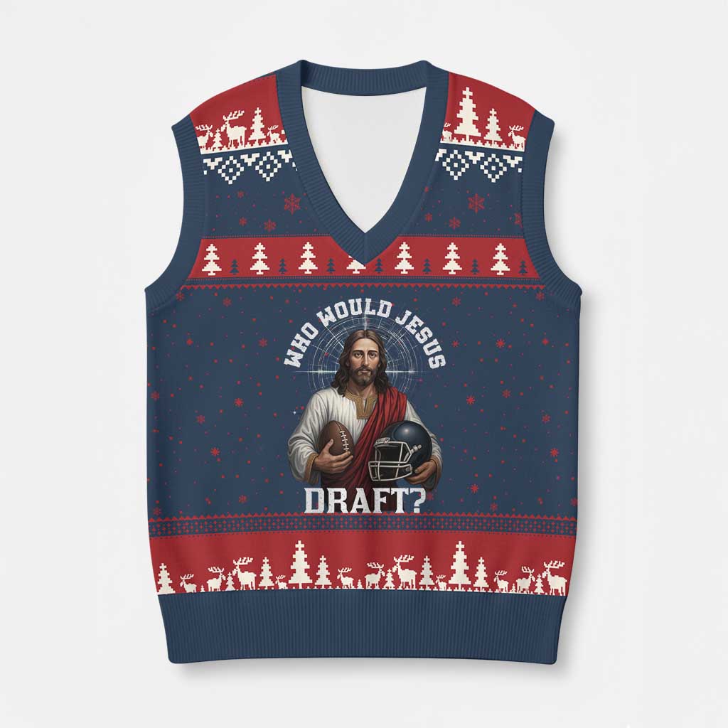 Christian Football Gift V-Neck Knit Sweater Vest Who Would Jesus Draft - Wonder Print Shop