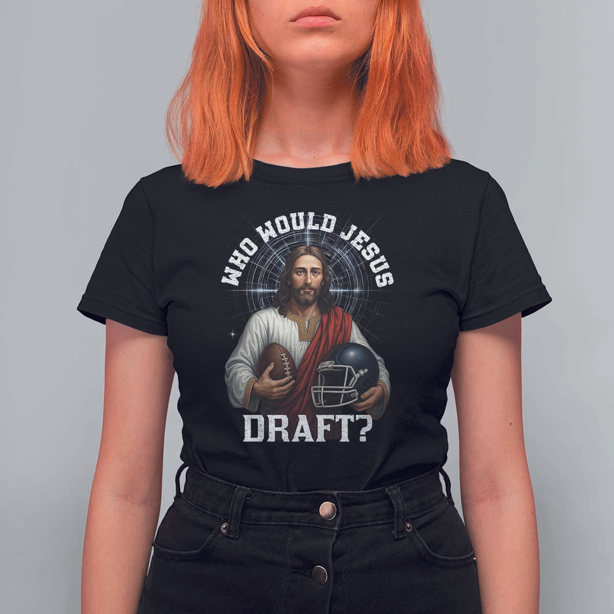 Christian Football Gift T Shirt For Women Who Would Jesus Draft - Wonder Print Shop