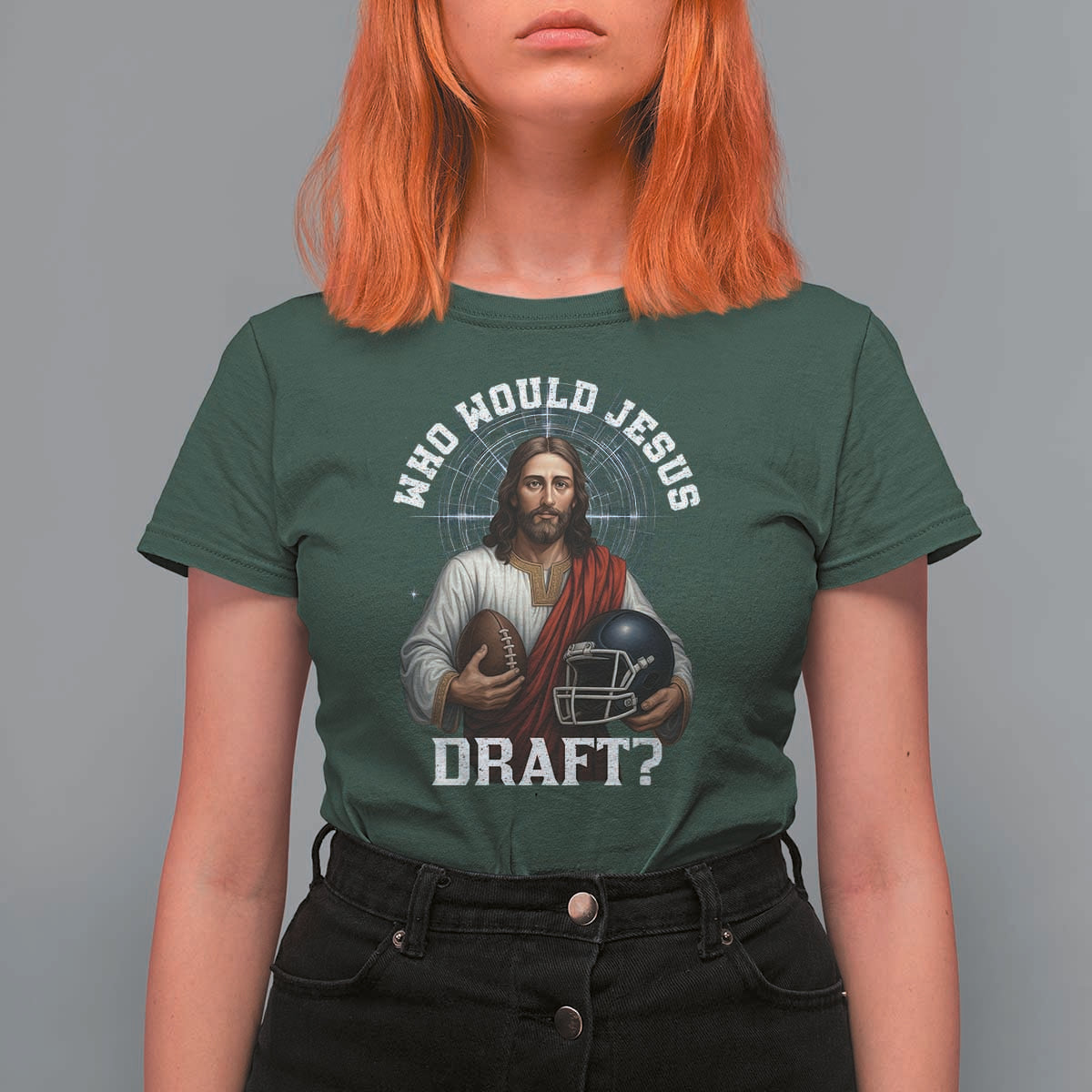 Christian Football Gift T Shirt For Women Who Would Jesus Draft - Wonder Print Shop
