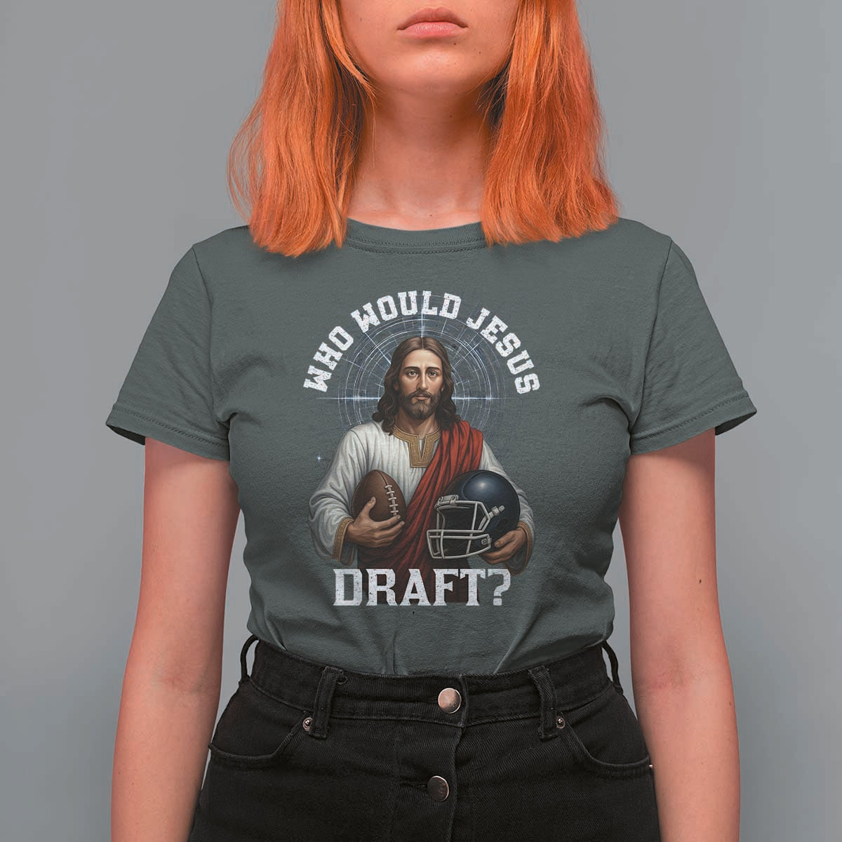 Christian Football Gift T Shirt For Women Who Would Jesus Draft - Wonder Print Shop