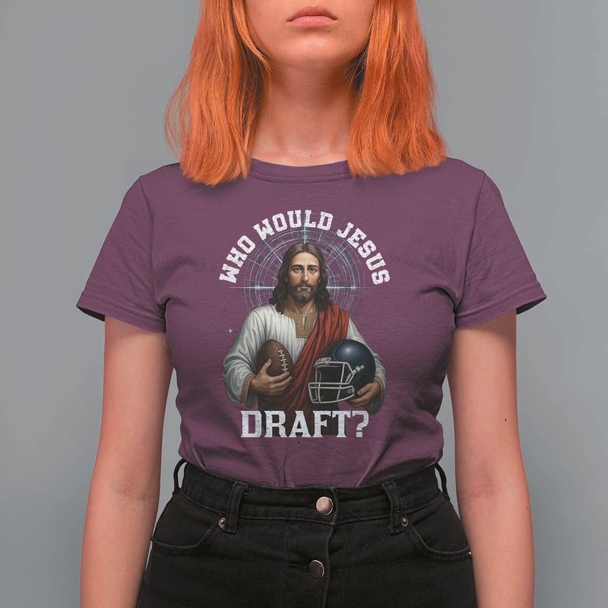 Christian Football Gift T Shirt For Women Who Would Jesus Draft - Wonder Print Shop