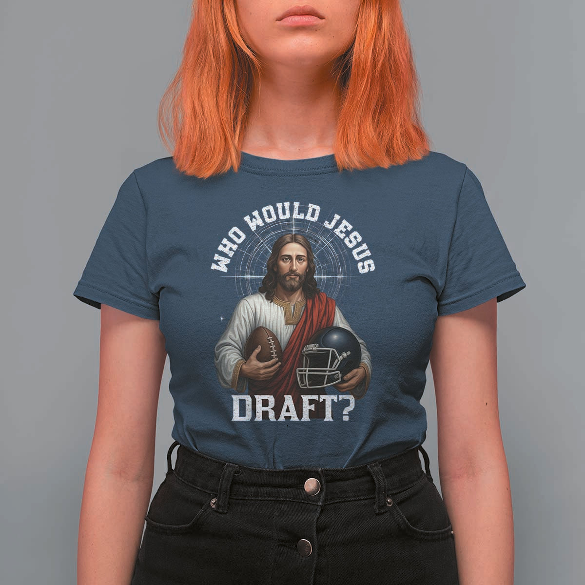 Christian Football Gift T Shirt For Women Who Would Jesus Draft - Wonder Print Shop