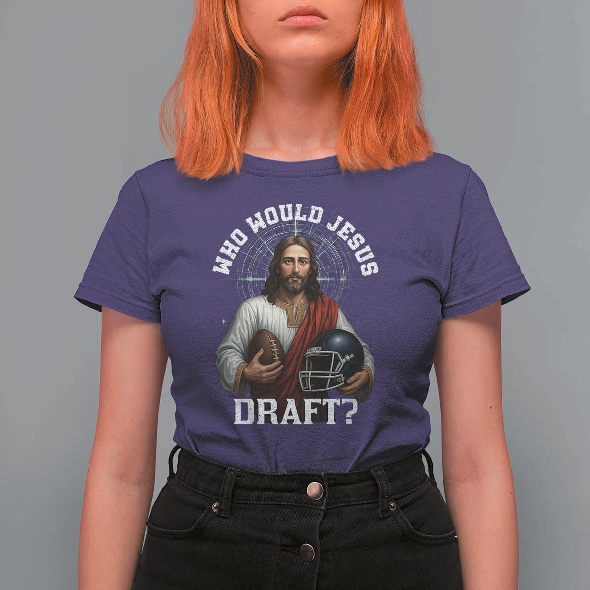 Christian Football Gift T Shirt For Women Who Would Jesus Draft - Wonder Print Shop