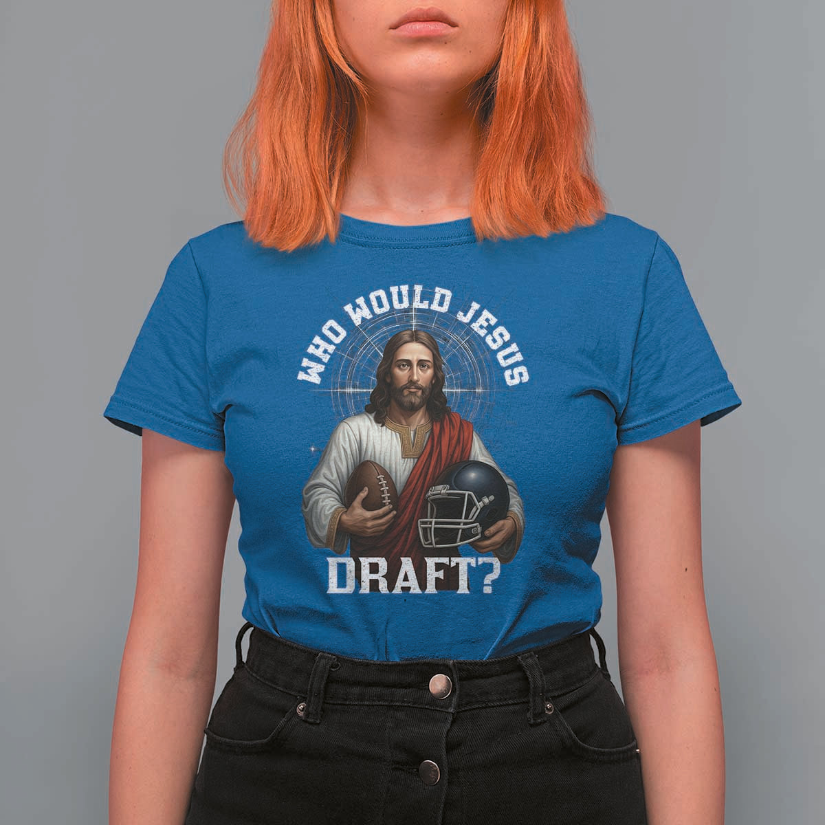 Christian Football Gift T Shirt For Women Who Would Jesus Draft - Wonder Print Shop