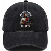 Christian Football Gift Washed Cotton Baseball Cap Who Would Jesus Draft