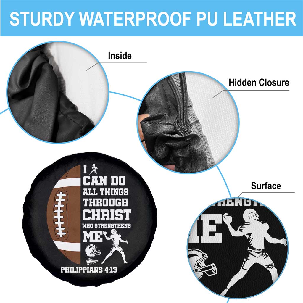 Christian Football Spare Tire Cover I Can Do All Things Through Christ Bible Verse - Wonder Print Shop