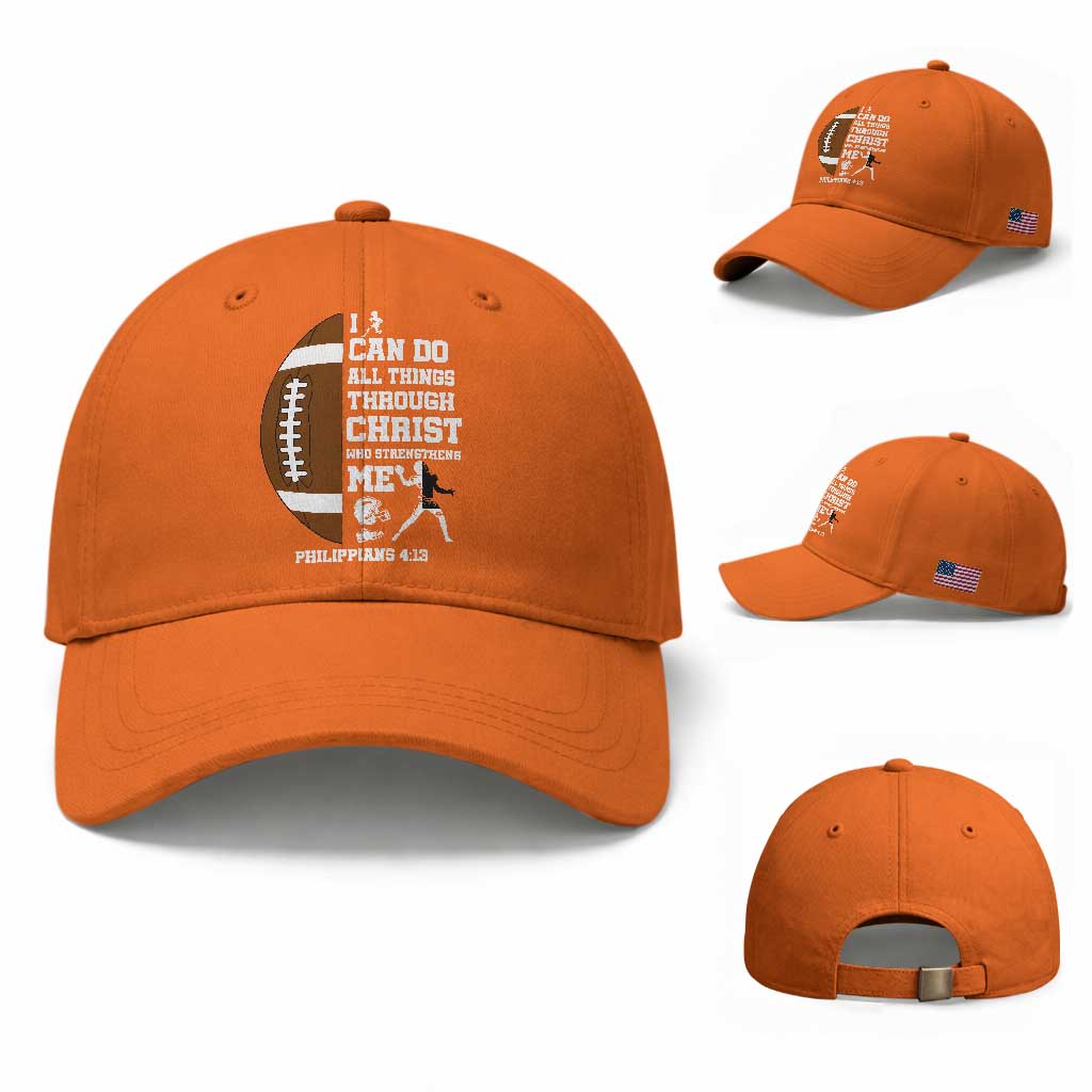 Christian Football Baseball Cap I Can Do All Things Through Christ Bible Verse