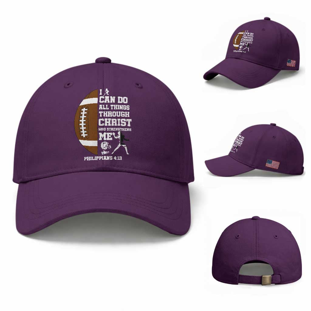 Christian Football Baseball Cap I Can Do All Things Through Christ Bible Verse