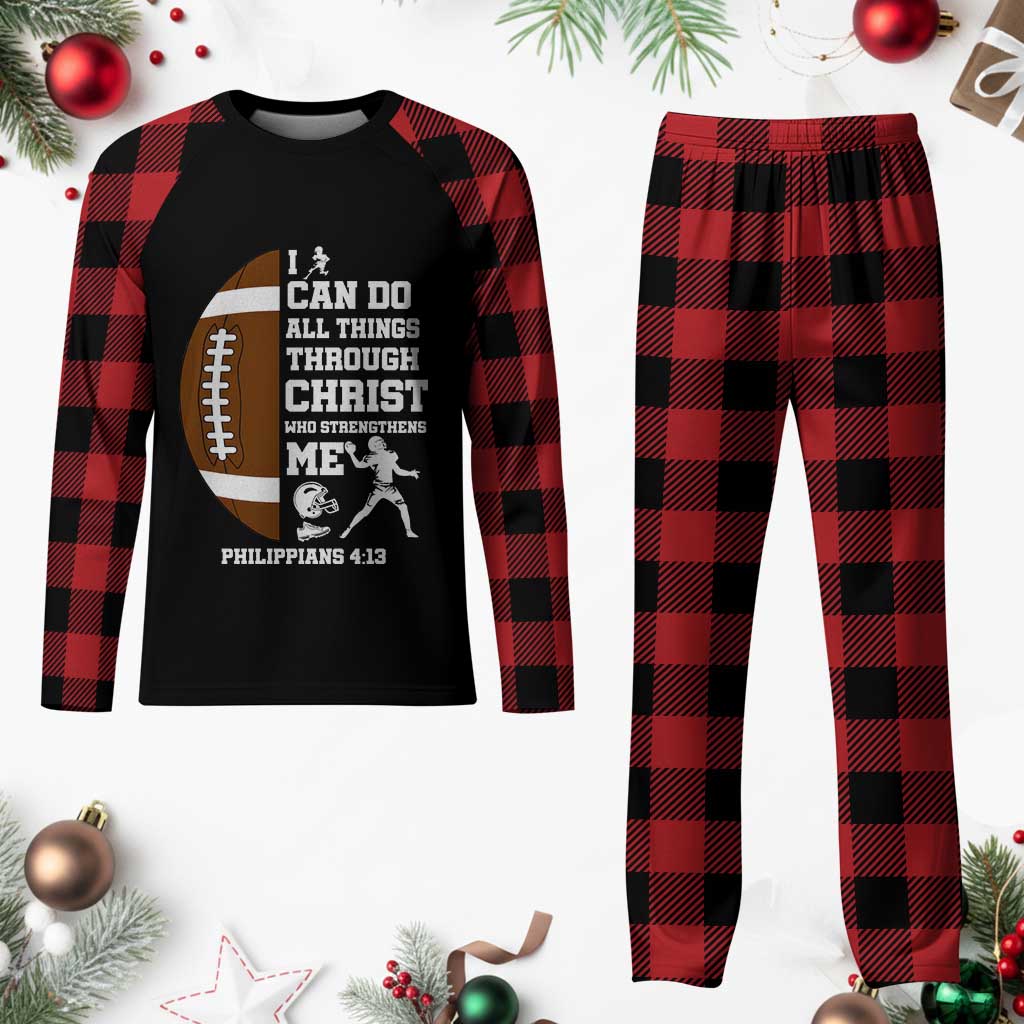 Christian Football Plaid Pajama Set I Can Do All Things Through Christ Bible Verse - Wonder Print Shop