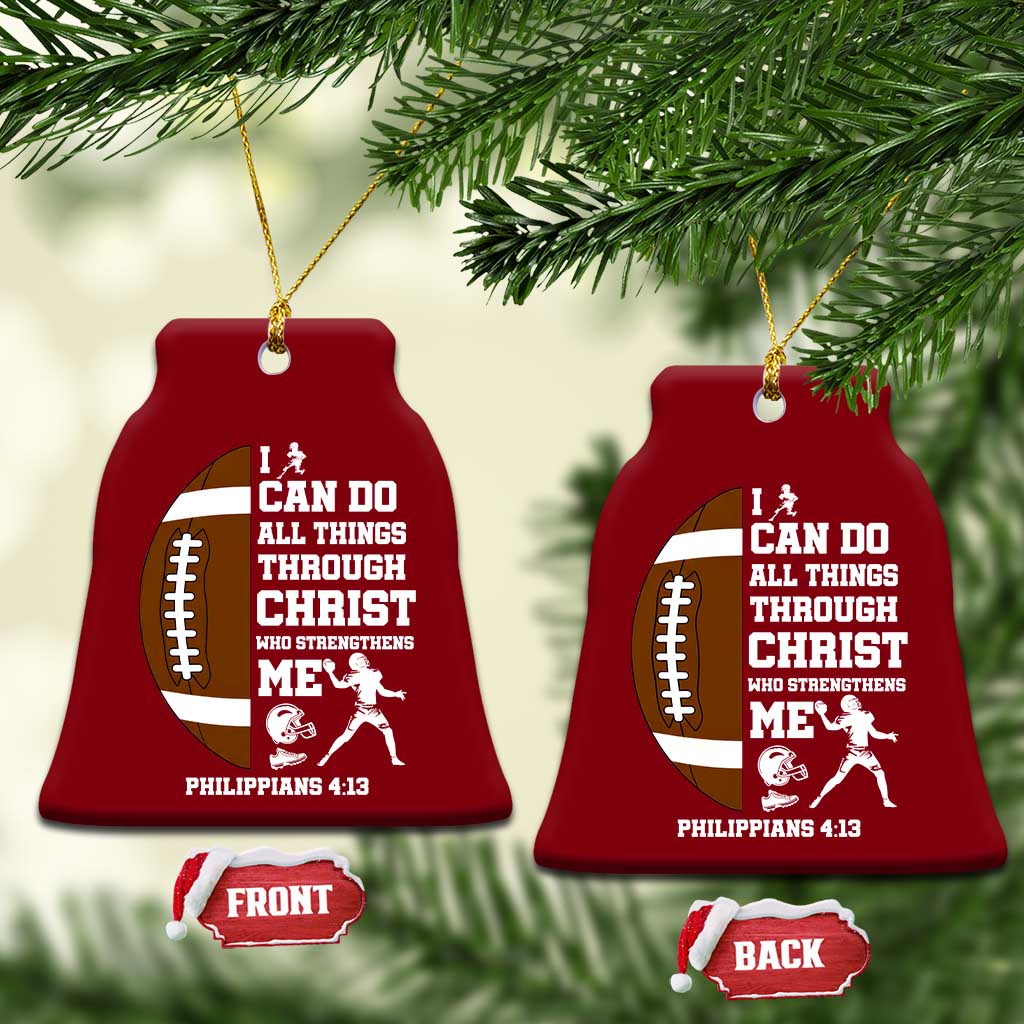 Christian Football Ceramic Ornament I Can Do All Things Through Christ Bible Verse - Wonder Print Shop