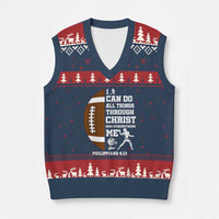 Christian Football V-Neck Knit Sweater Vest I Can Do All Things Through Christ Bible Verse - Wonder Print Shop