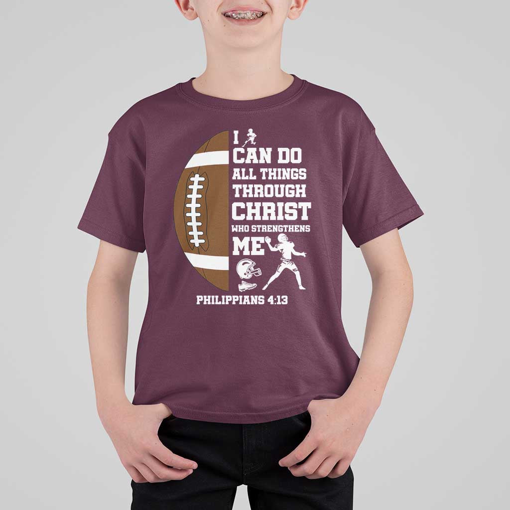 Christian Football T Shirt For Kid I Can Do All Things Through Christ Bible Verse - Wonder Print Shop