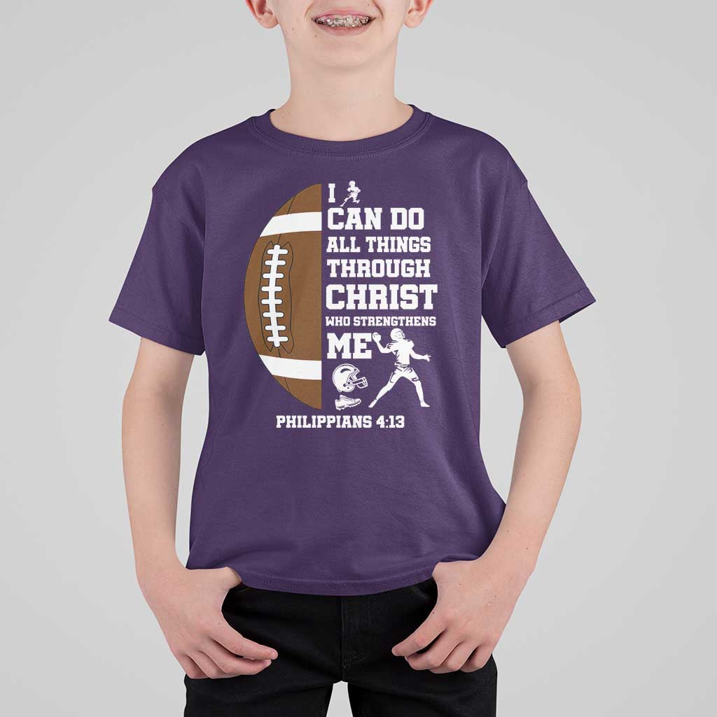 Christian Football T Shirt For Kid I Can Do All Things Through Christ Bible Verse - Wonder Print Shop