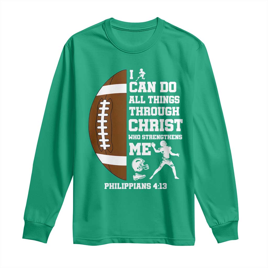 Christian Football Long Sleeve Shirt I Can Do All Things Through Christ Bible Verse - Wonder Print Shop