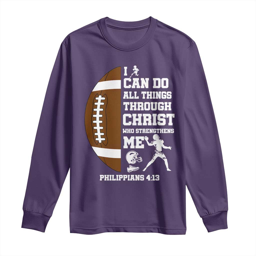 Christian Football Long Sleeve Shirt I Can Do All Things Through Christ Bible Verse - Wonder Print Shop