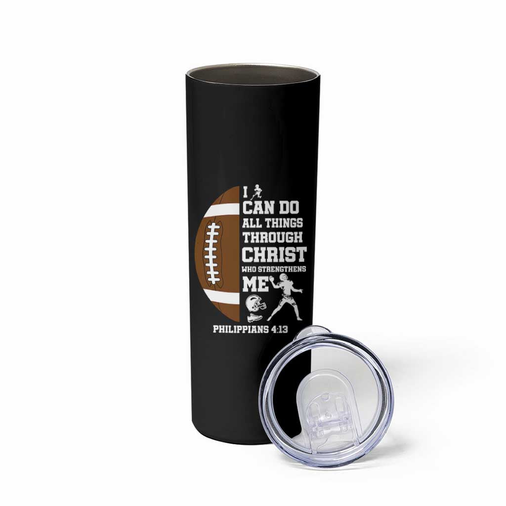 Christian Football Skinny Tumbler I Can Do All Things Through Christ Bible Verse - Wonder Print Shop