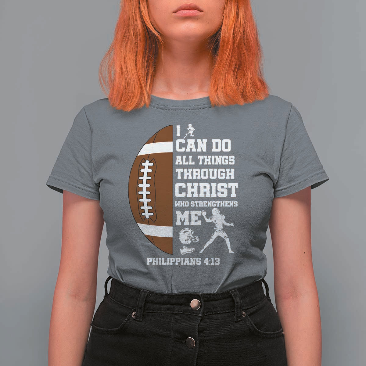 Christian Football T Shirt For Women I Can Do All Things Through Christ Bible Verse - Wonder Print Shop