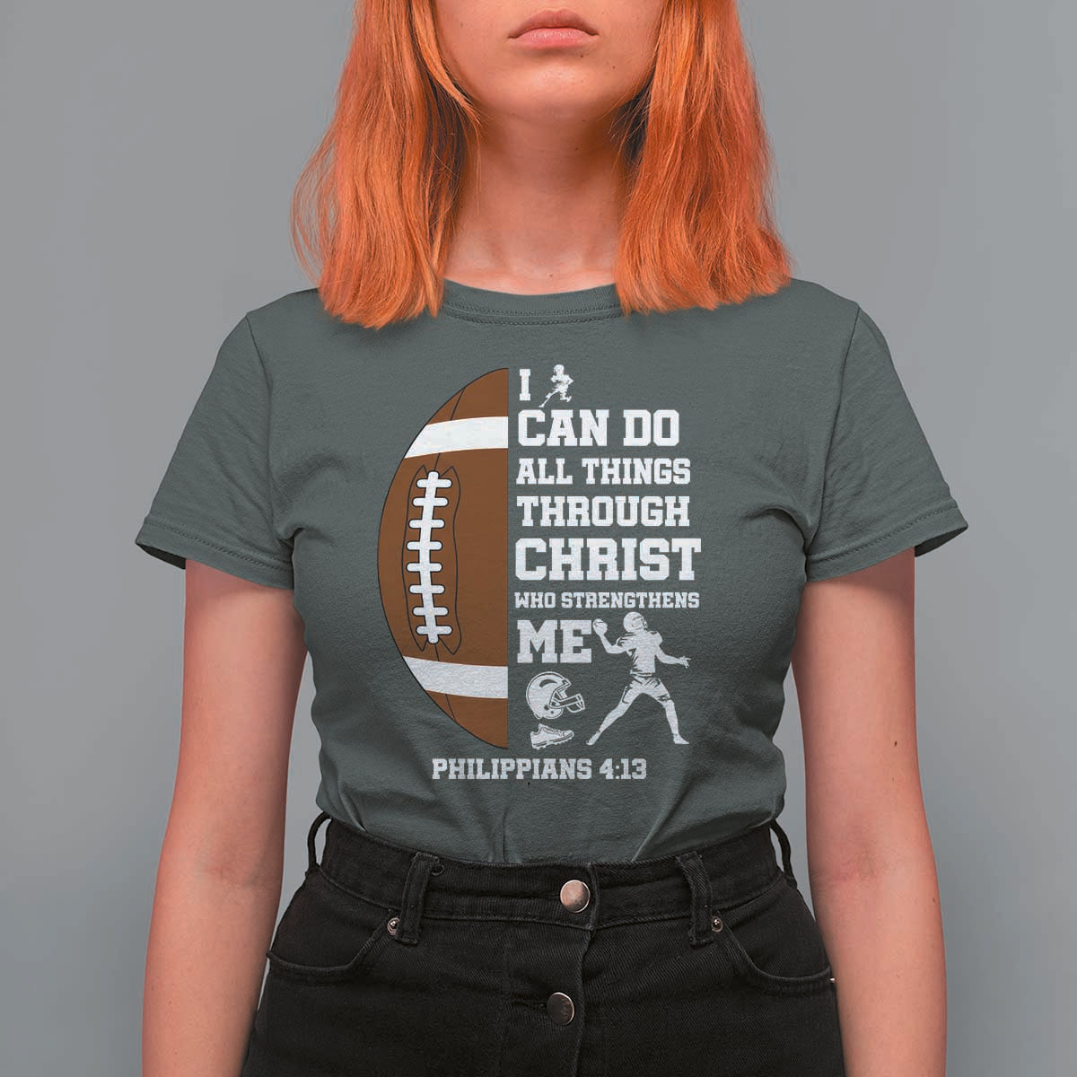 Christian Football T Shirt For Women I Can Do All Things Through Christ Bible Verse - Wonder Print Shop