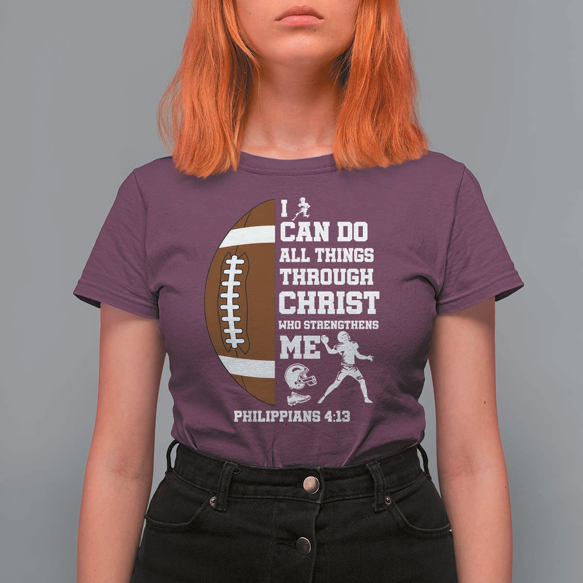Christian Football T Shirt For Women I Can Do All Things Through Christ Bible Verse - Wonder Print Shop