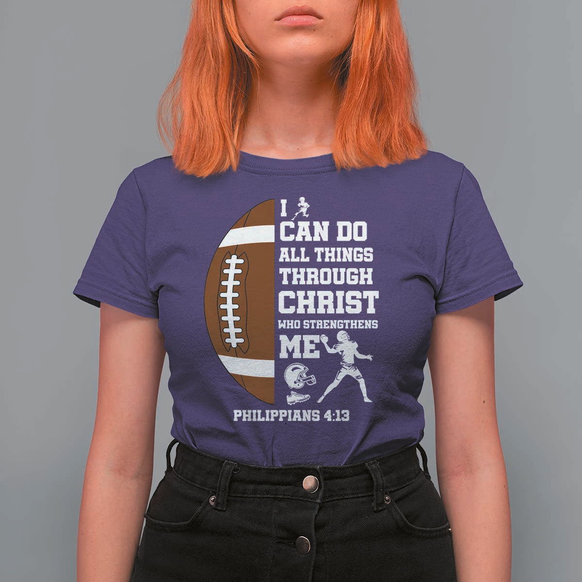 Christian Football T Shirt For Women I Can Do All Things Through Christ Bible Verse - Wonder Print Shop