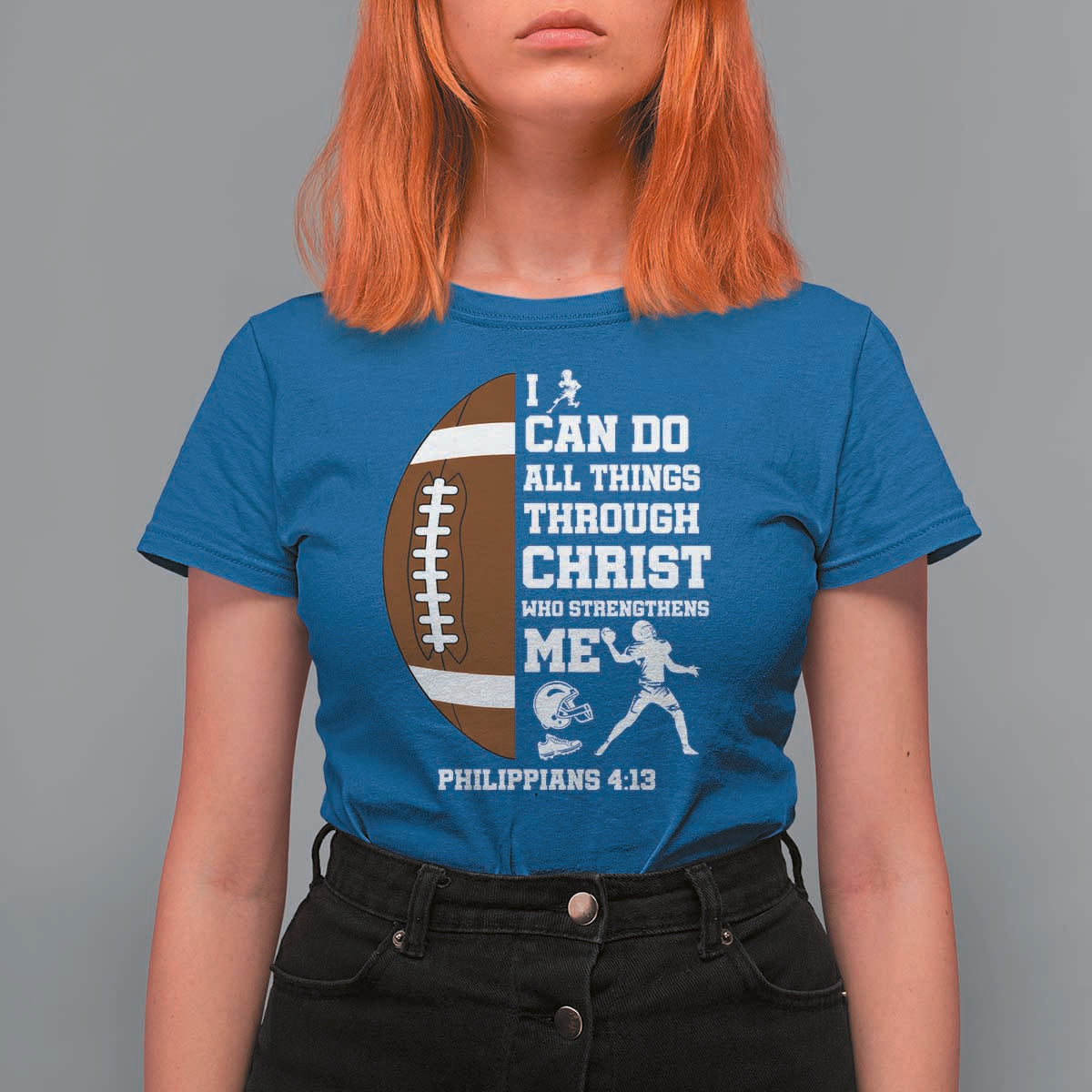 Christian Football T Shirt For Women I Can Do All Things Through Christ Bible Verse - Wonder Print Shop