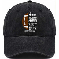 Christian Football Washed Cotton Baseball Cap I Can Do All Things Through Christ Bible Verse
