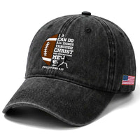 Christian Football Washed Cotton Baseball Cap I Can Do All Things Through Christ Bible Verse