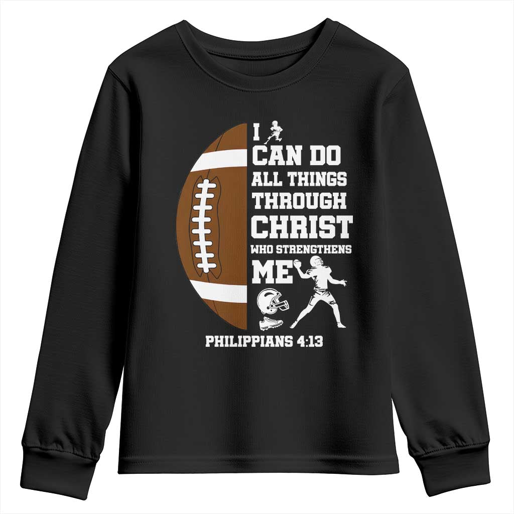 Christian Football Youth Sweatshirt I Can Do All Things Through Christ Bible Verse - Wonder Print Shop