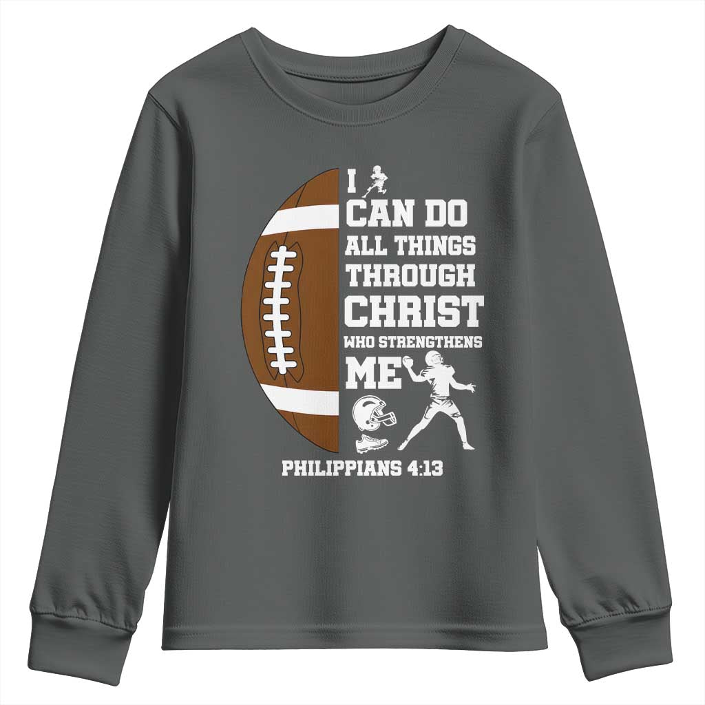 Christian Football Youth Sweatshirt I Can Do All Things Through Christ Bible Verse - Wonder Print Shop