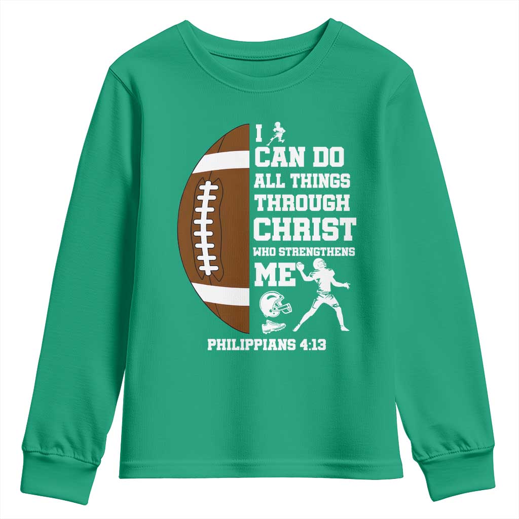 Christian Football Youth Sweatshirt I Can Do All Things Through Christ Bible Verse - Wonder Print Shop