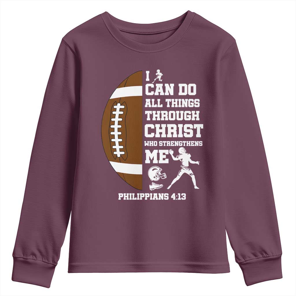Christian Football Youth Sweatshirt I Can Do All Things Through Christ Bible Verse - Wonder Print Shop