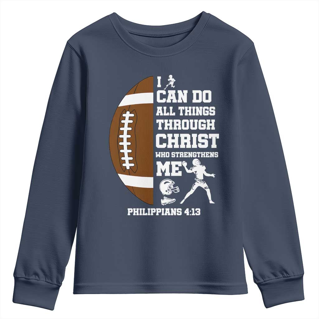 Christian Football Youth Sweatshirt I Can Do All Things Through Christ Bible Verse - Wonder Print Shop