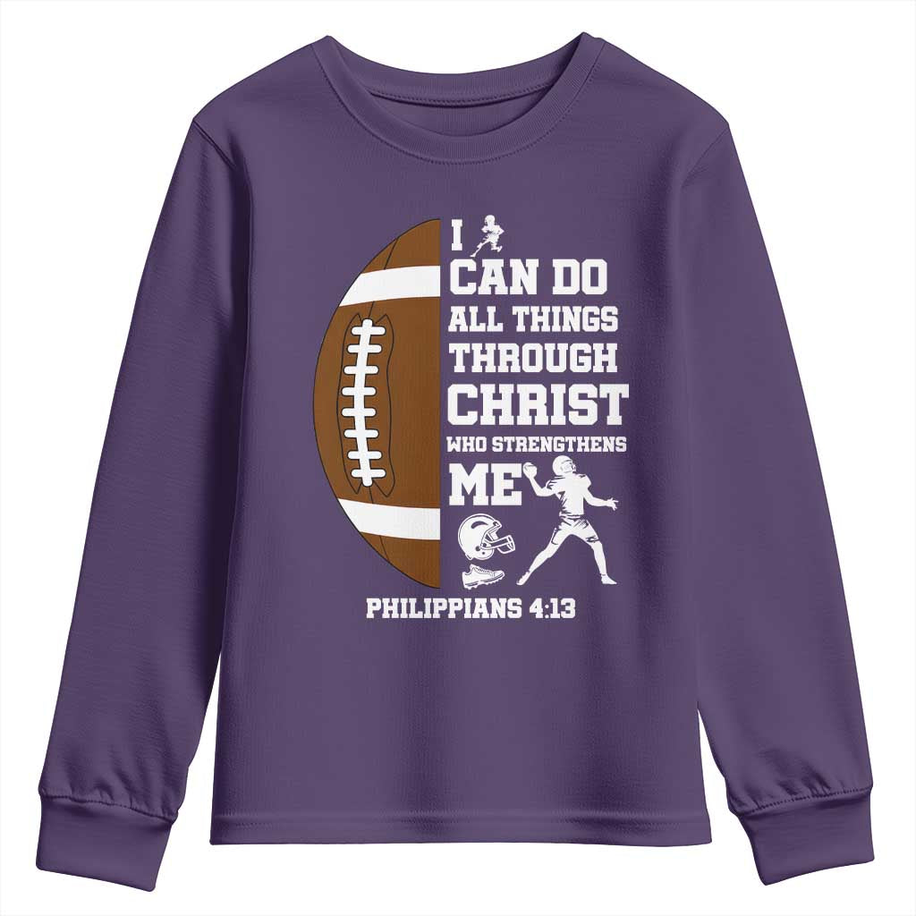 Christian Football Youth Sweatshirt I Can Do All Things Through Christ Bible Verse - Wonder Print Shop