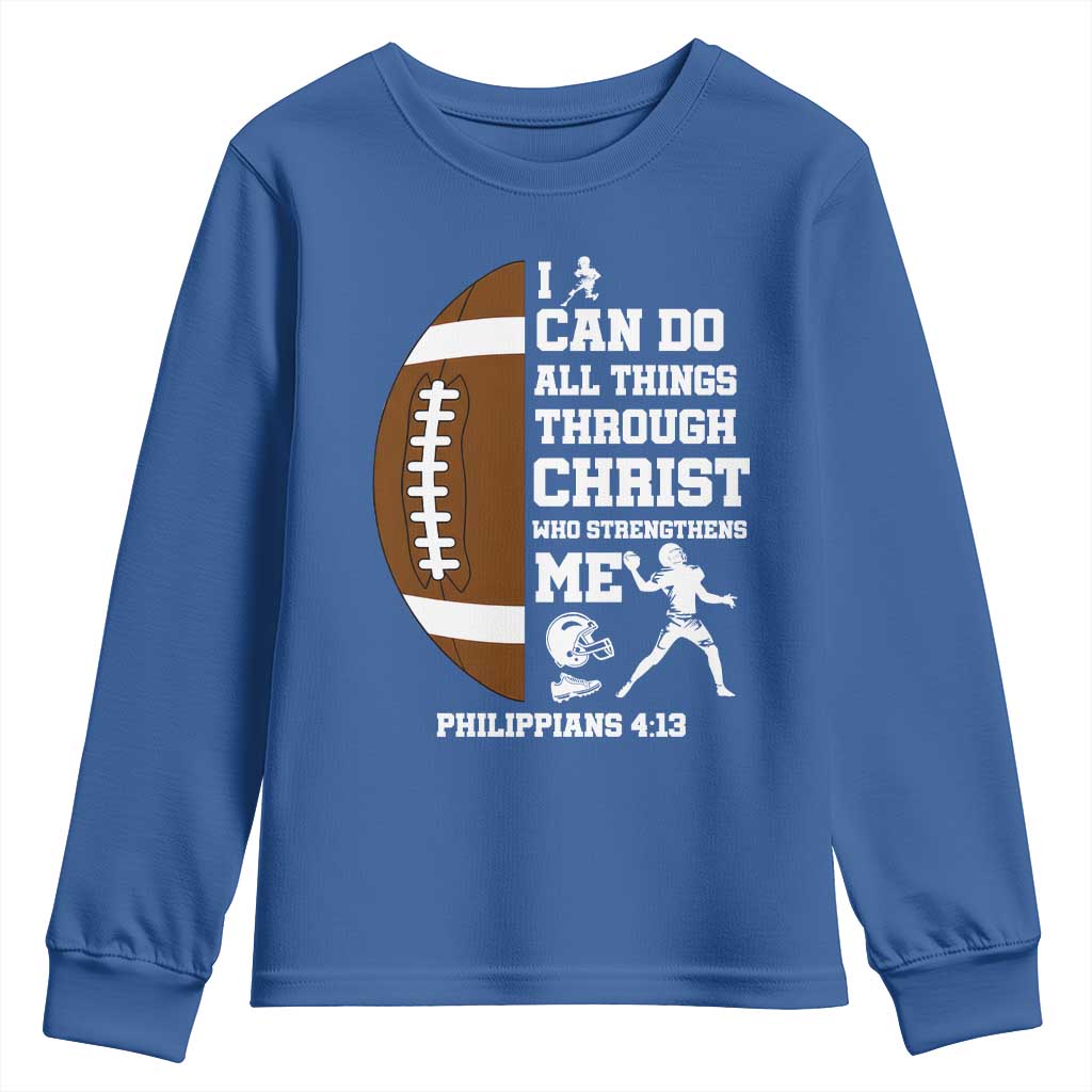 Christian Football Youth Sweatshirt I Can Do All Things Through Christ Bible Verse - Wonder Print Shop