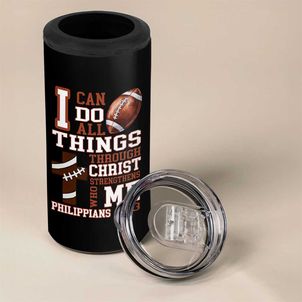 I Can Do All Things Through Christ 4 in 1 Can Cooler Tumbler Christian Football Athlete Gift - Wonder Print Shop