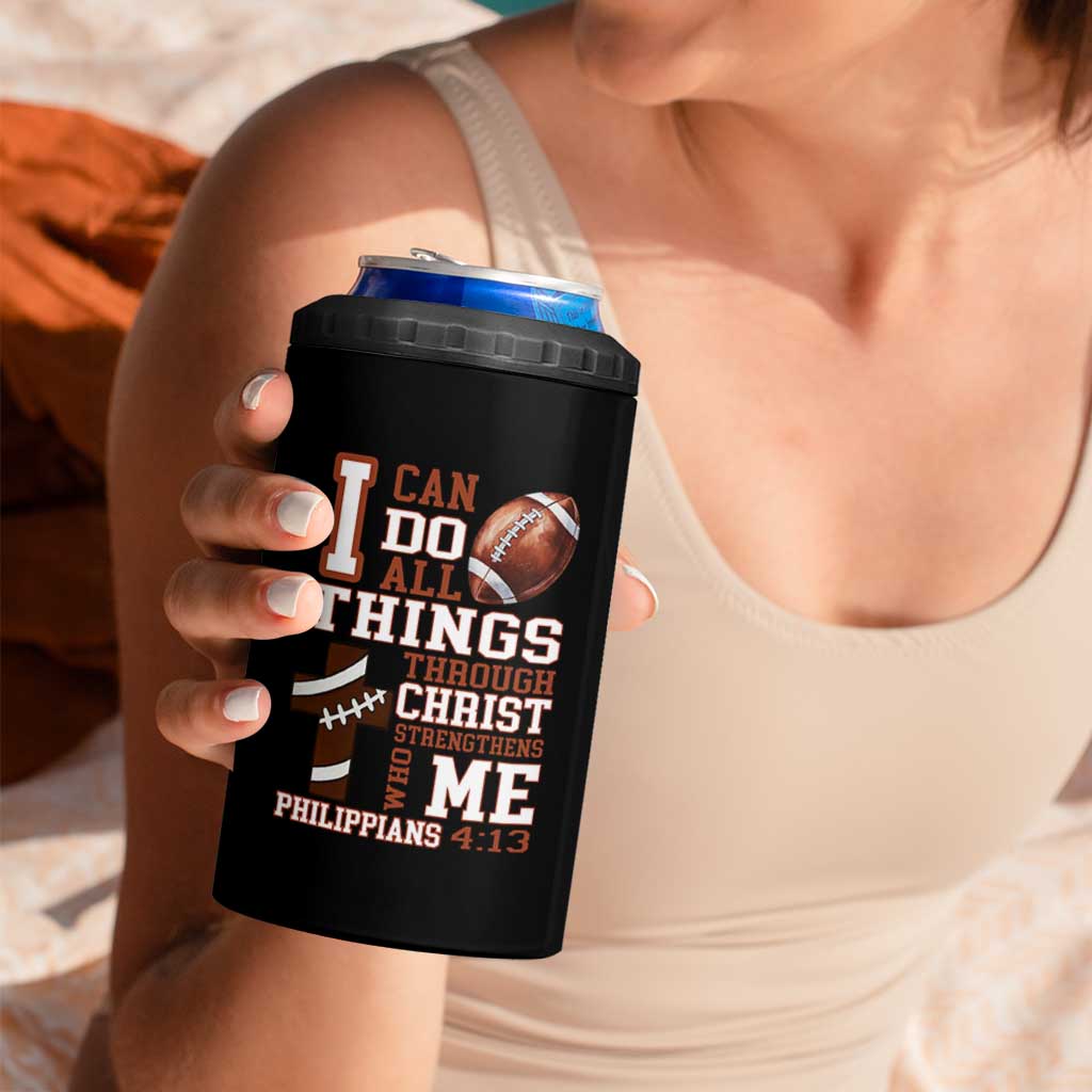 I Can Do All Things Through Christ 4 in 1 Can Cooler Tumbler Christian Football Athlete Gift - Wonder Print Shop