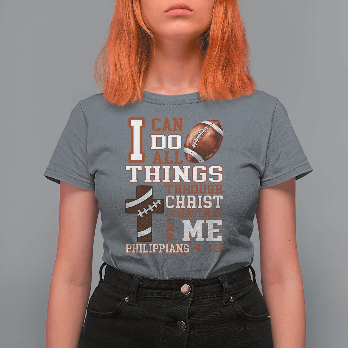 I Can Do All Things Through Christ T Shirt For Women Christian Football Athlete Gift - Wonder Print Shop