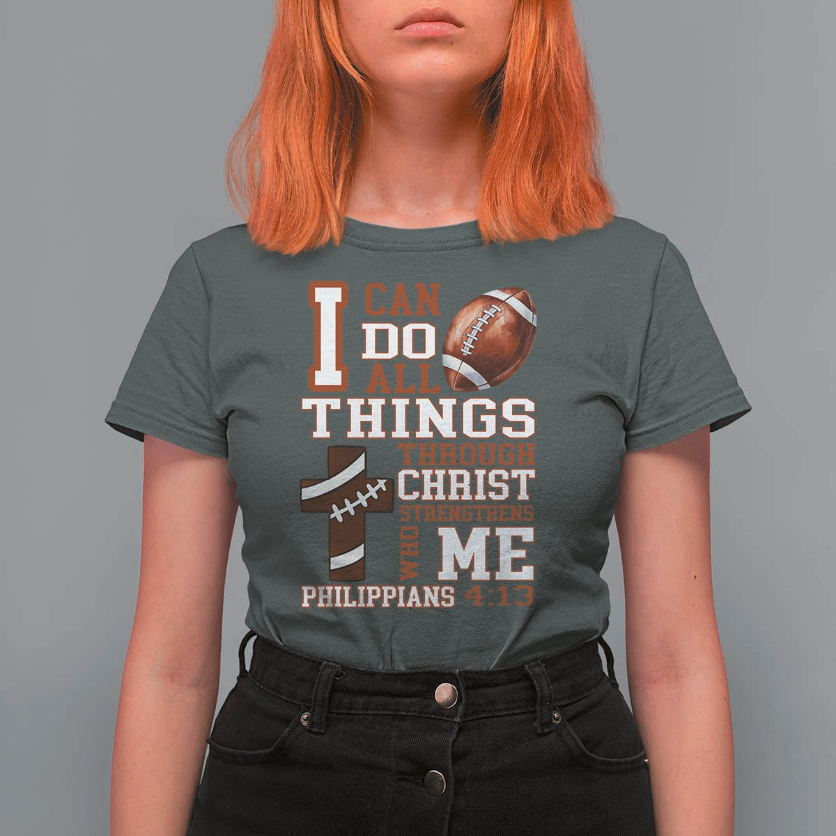 I Can Do All Things Through Christ T Shirt For Women Christian Football Athlete Gift - Wonder Print Shop