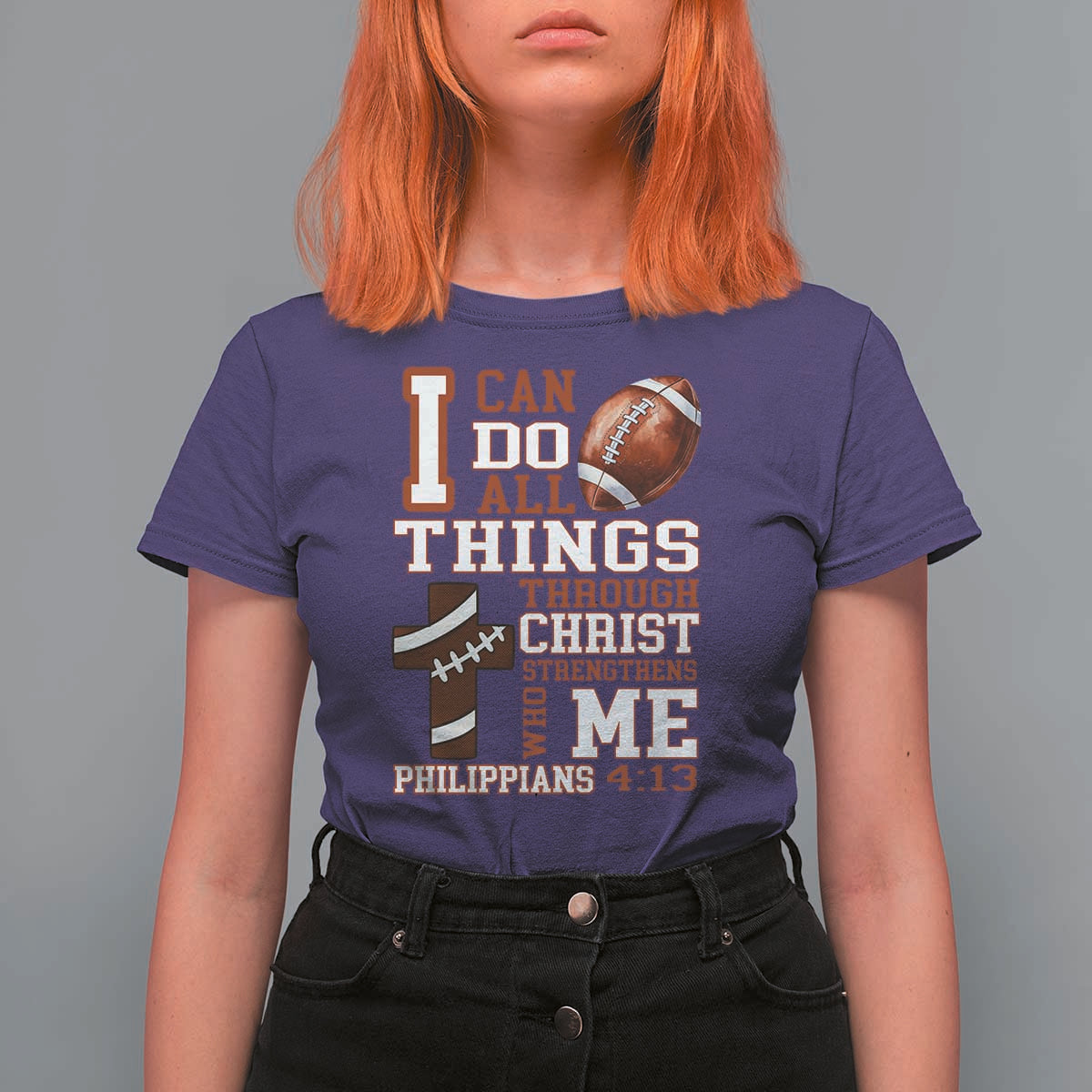 I Can Do All Things Through Christ T Shirt For Women Christian Football Athlete Gift - Wonder Print Shop