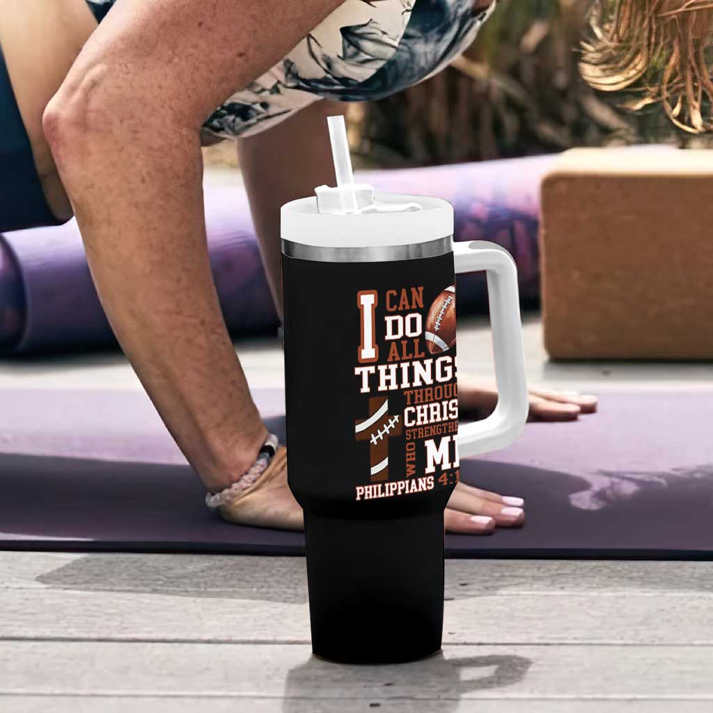 I Can Do All Things Through Christ Tumbler With Handle Christian Football Athlete Gift - Wonder Print Shop