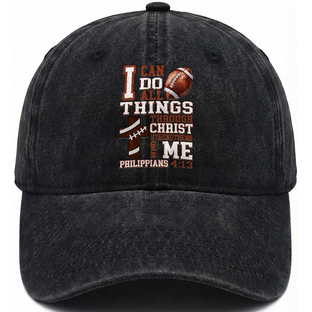 I Can Do All Things Through Christ Washed Cotton Baseball Cap Christian Football Athlete Gift