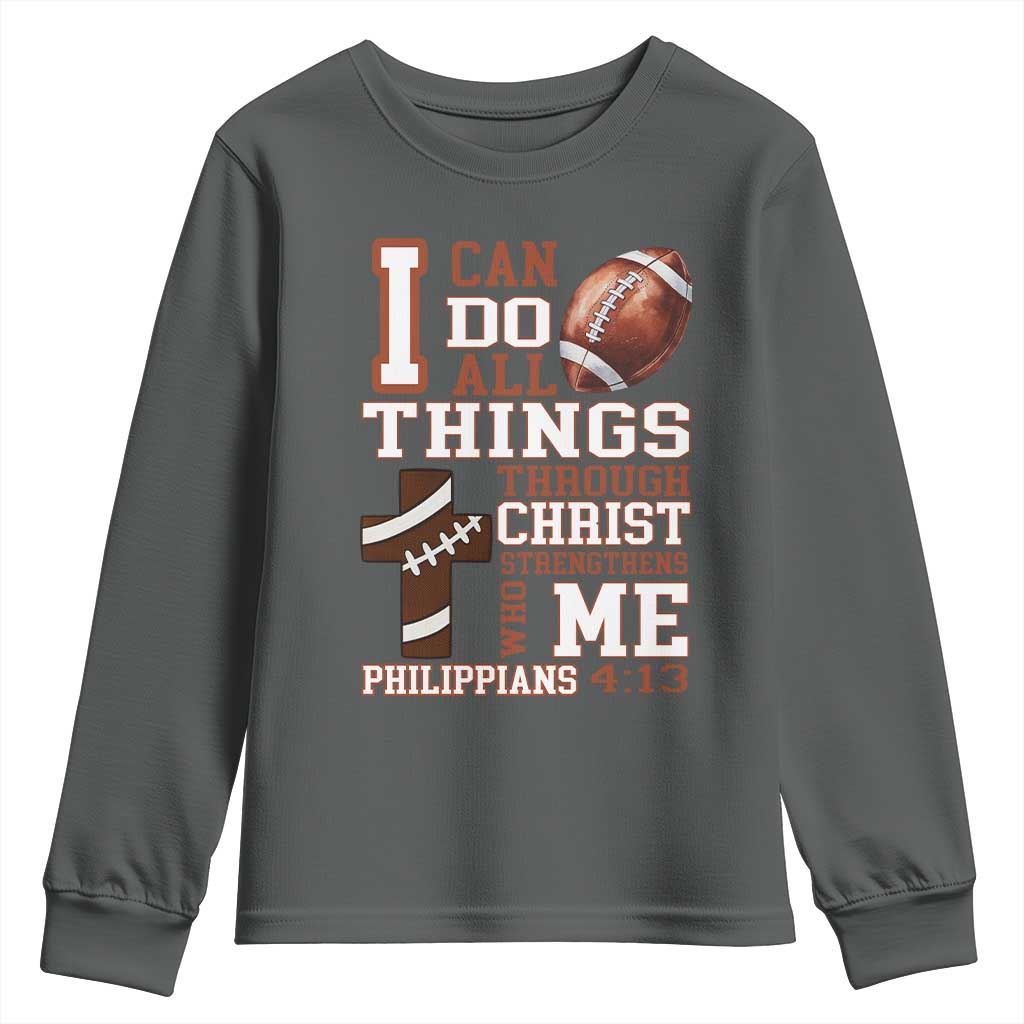 I Can Do All Things Through Christ Youth Sweatshirt Christian Football Athlete Gift - Wonder Print Shop