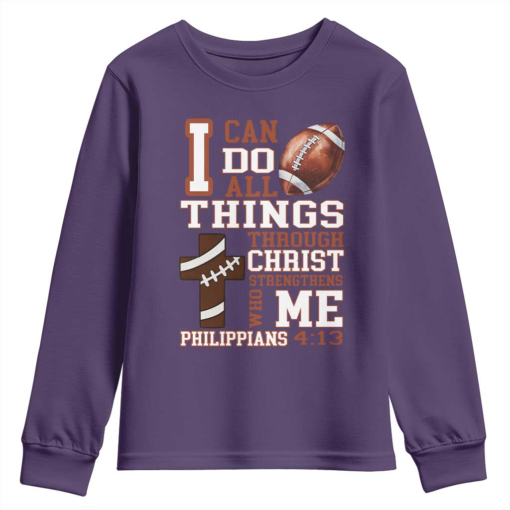 I Can Do All Things Through Christ Youth Sweatshirt Christian Football Athlete Gift - Wonder Print Shop