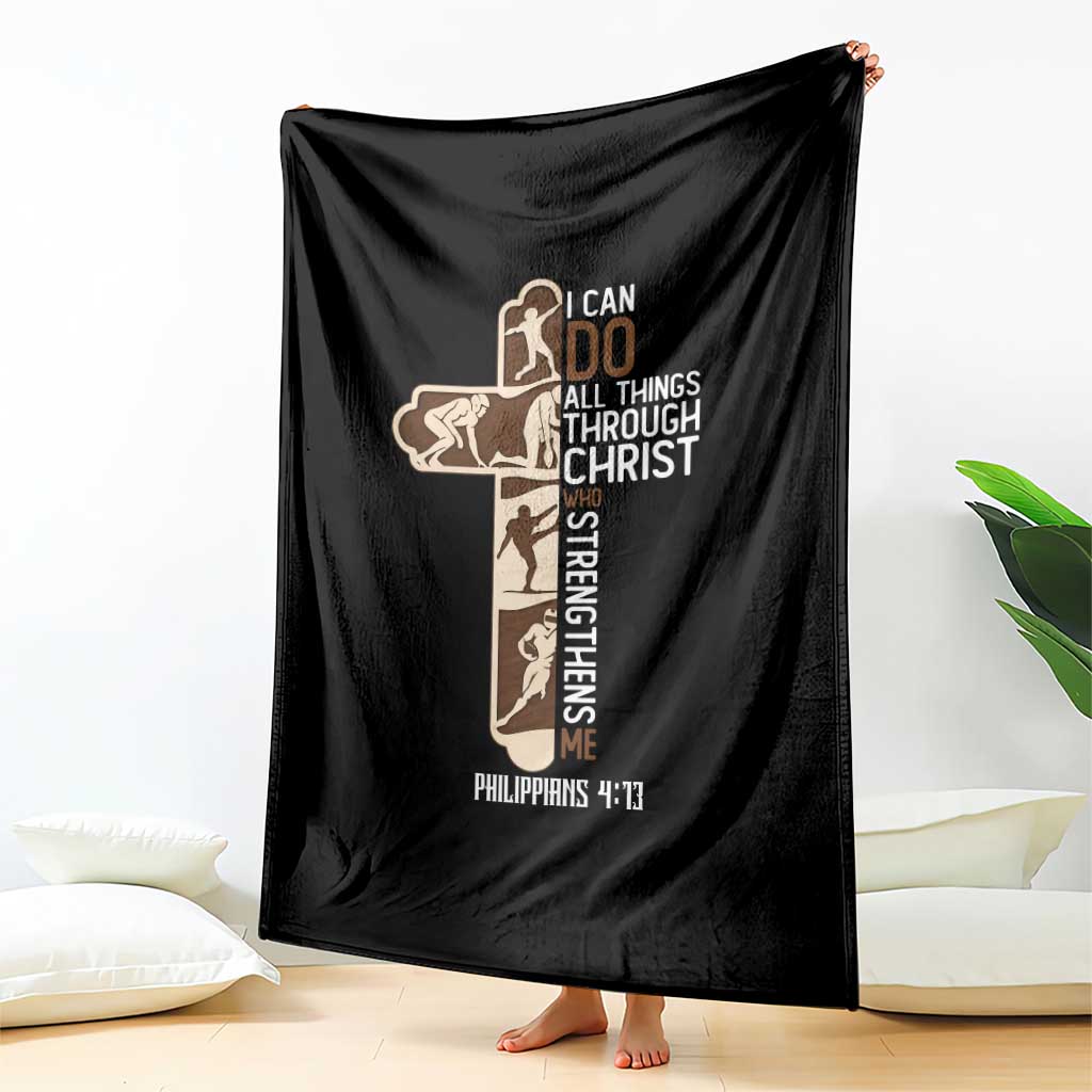 Christian Football Player Gift Throw Blanket God Gives Me Strength - Wonder Print Shop