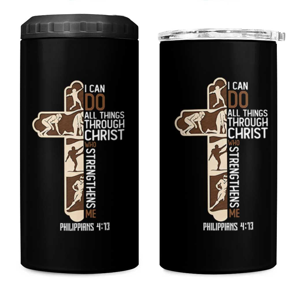 Christian Football Player Gift 4 in 1 Can Cooler Tumbler God Gives Me Strength - Wonder Print Shop