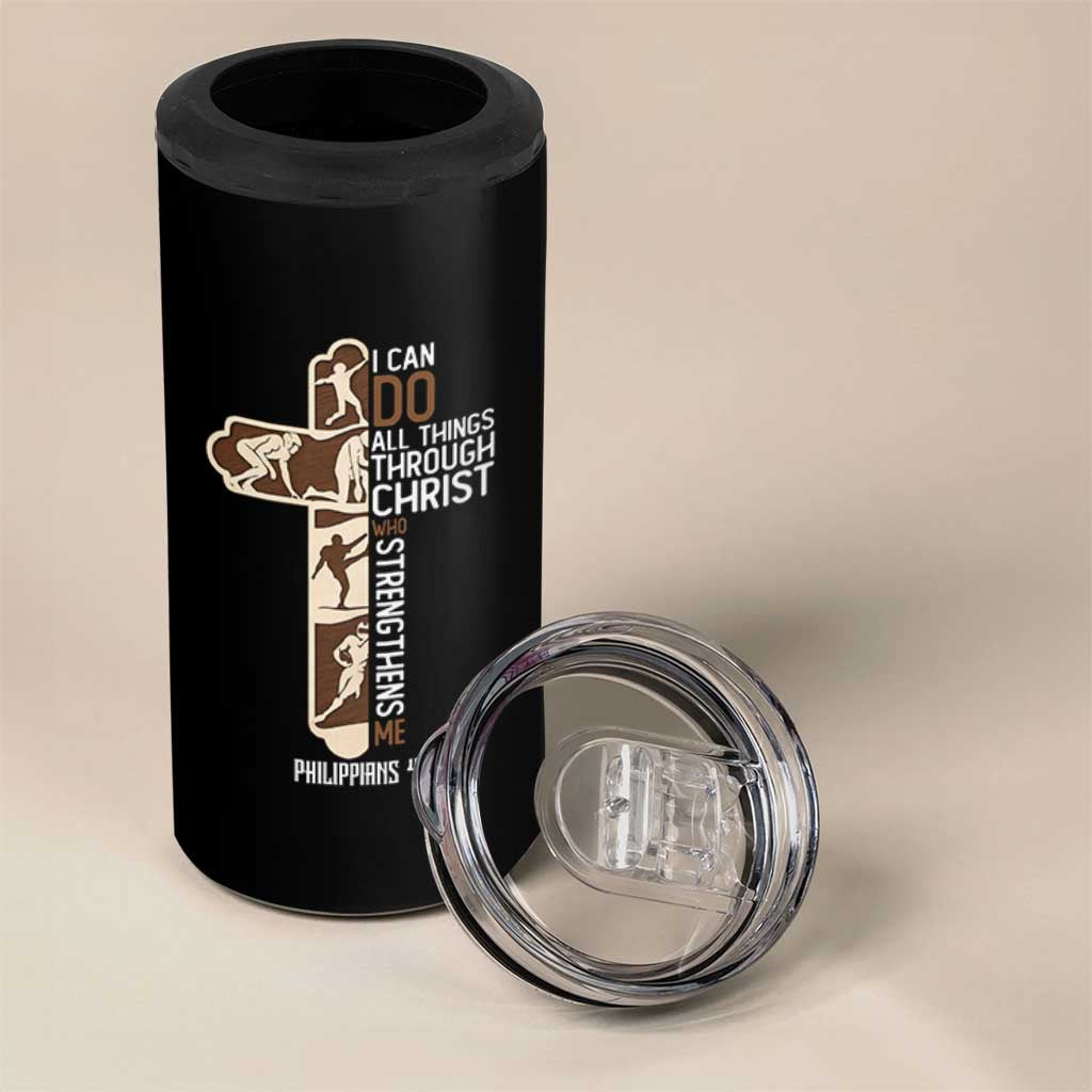 Christian Football Player Gift 4 in 1 Can Cooler Tumbler God Gives Me Strength - Wonder Print Shop