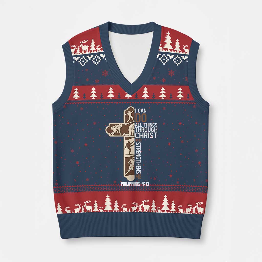 Christian Football Player Gift V-Neck Knit Sweater Vest God Gives Me Strength - Wonder Print Shop